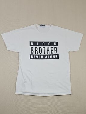 Blood Brother White Tee with Black 'BROTHER Never Alone' Block Print